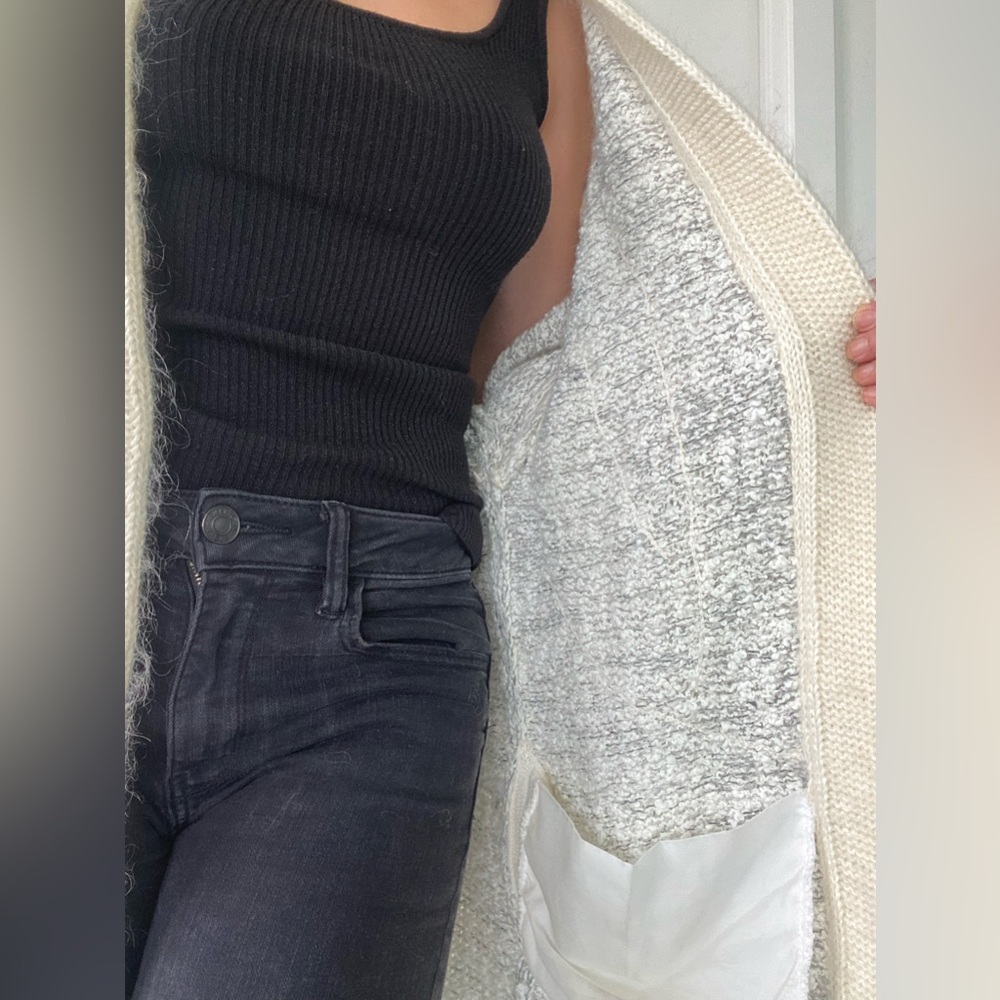 VTG soft mohair cable-knit slouchy cream coloured long duster cardigan sweater - Picture 7 of 12